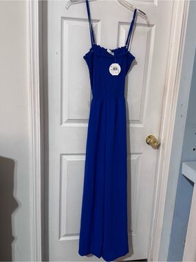 Cobalt Blue Smocked Waist Wide-Leg Jumpsuit